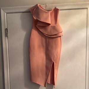 Elegant One Shoulder Pink Ruffle Dress